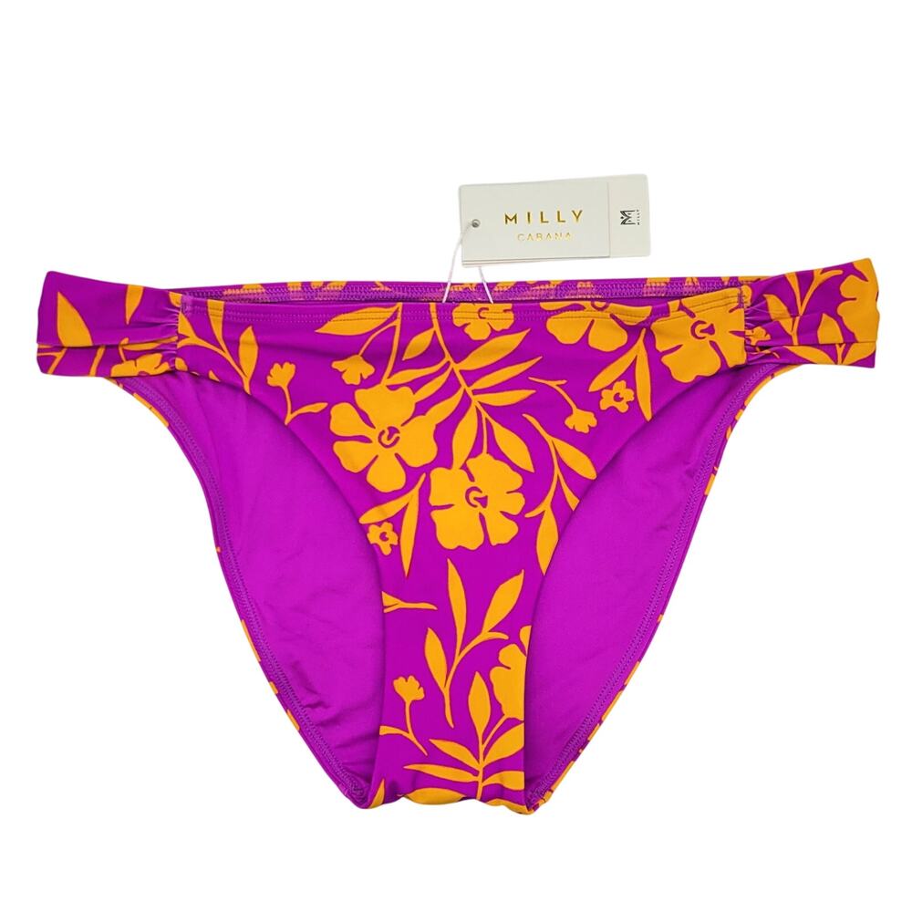 Milly Cabana Bikini Bottoms NEW Women's Large Floral Orange Fuchsia Swimsuit